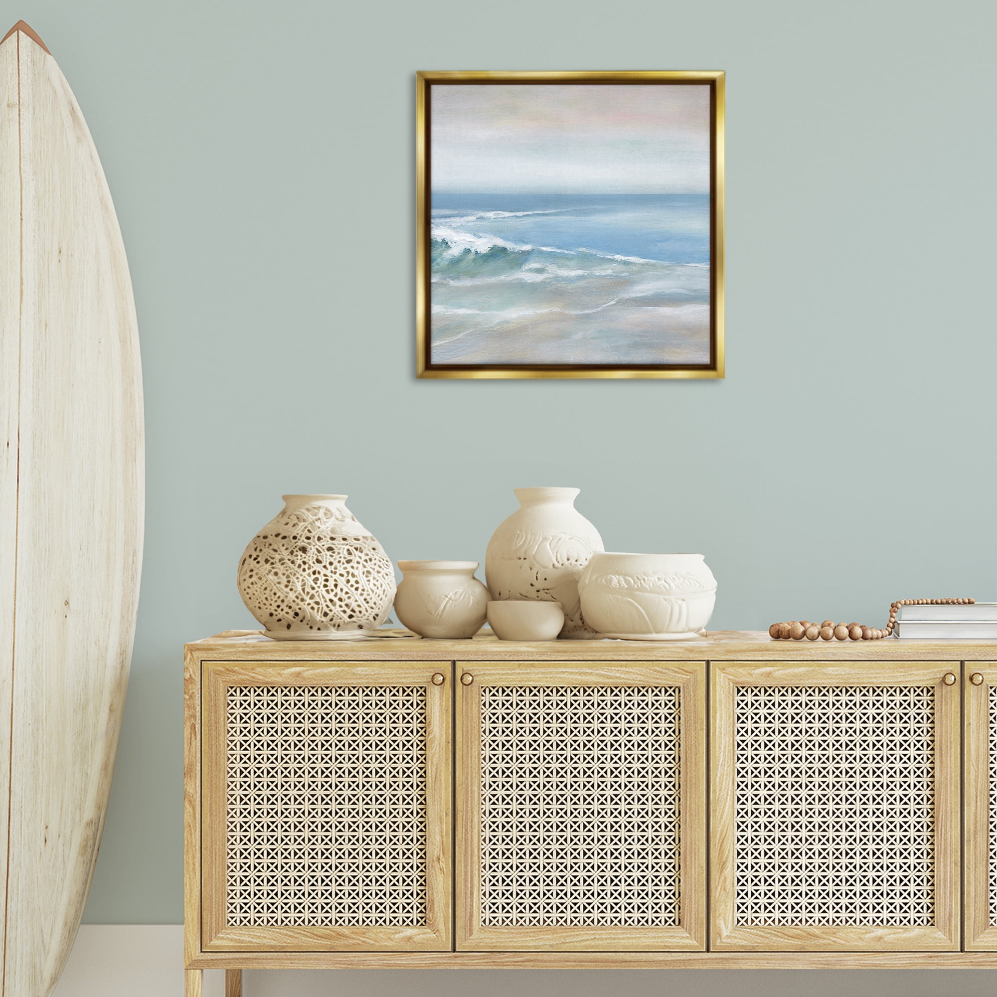 Stupell Industries Cresting Waves Near Shore Nautical & Beach Painting Gold Floater Framed Canvas Art Print Wall Art, 25 x 25