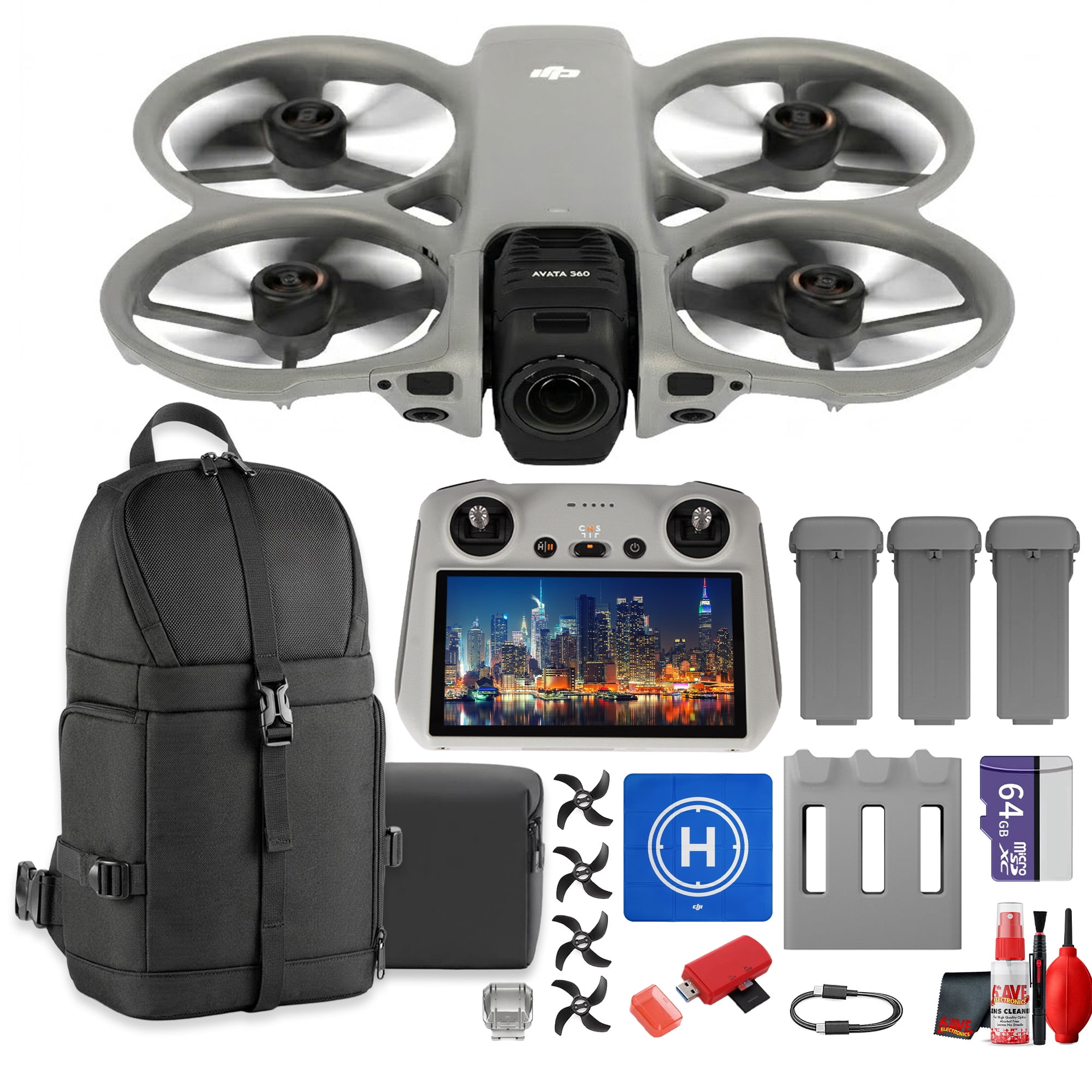 DJI Avata 360 Fly More Combo | 8K HDR 360° Imaging, 4K60 Single-Lens, ActiveTrack 360, Omnidirectional Obstacle Avoidance, RC 2, 23min Flight, O4+ 12.4mi Range | 64GB Card + Backpack + Tripod
