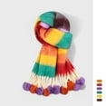 thumbnail image 6 of Women's Rainbow Striped Scarf Soft Winter Warm Thick Shawl Gifts with Pom, 6 of 6