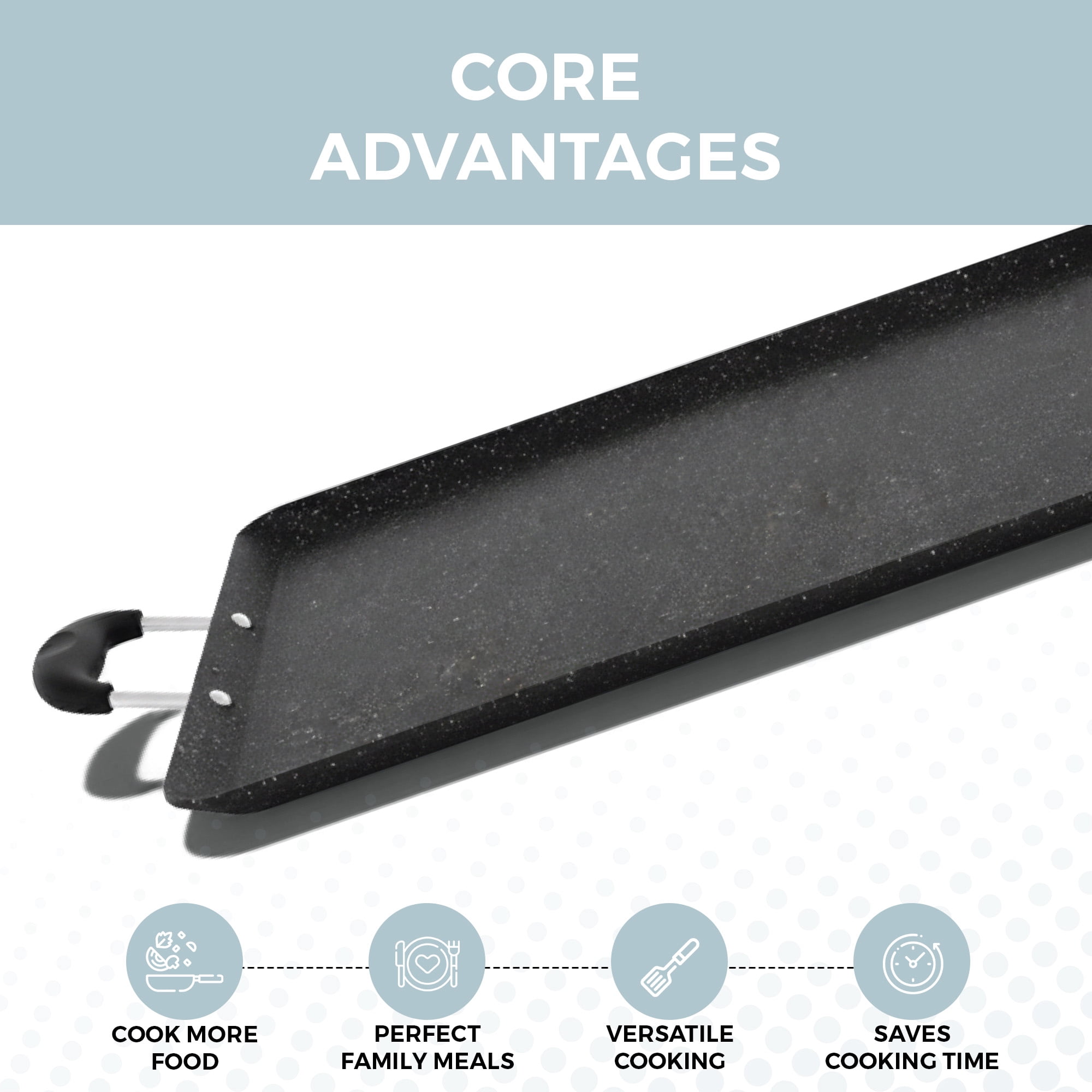Alpha Living Double Griddle Pan for Stove Top - 18.75 Inch Non-Stick Marble Aluminum Griddle for Gas Grill Nonstick Pan for Crepes, Tortillas – Heat Resistant Handles – Even Heat Distribution