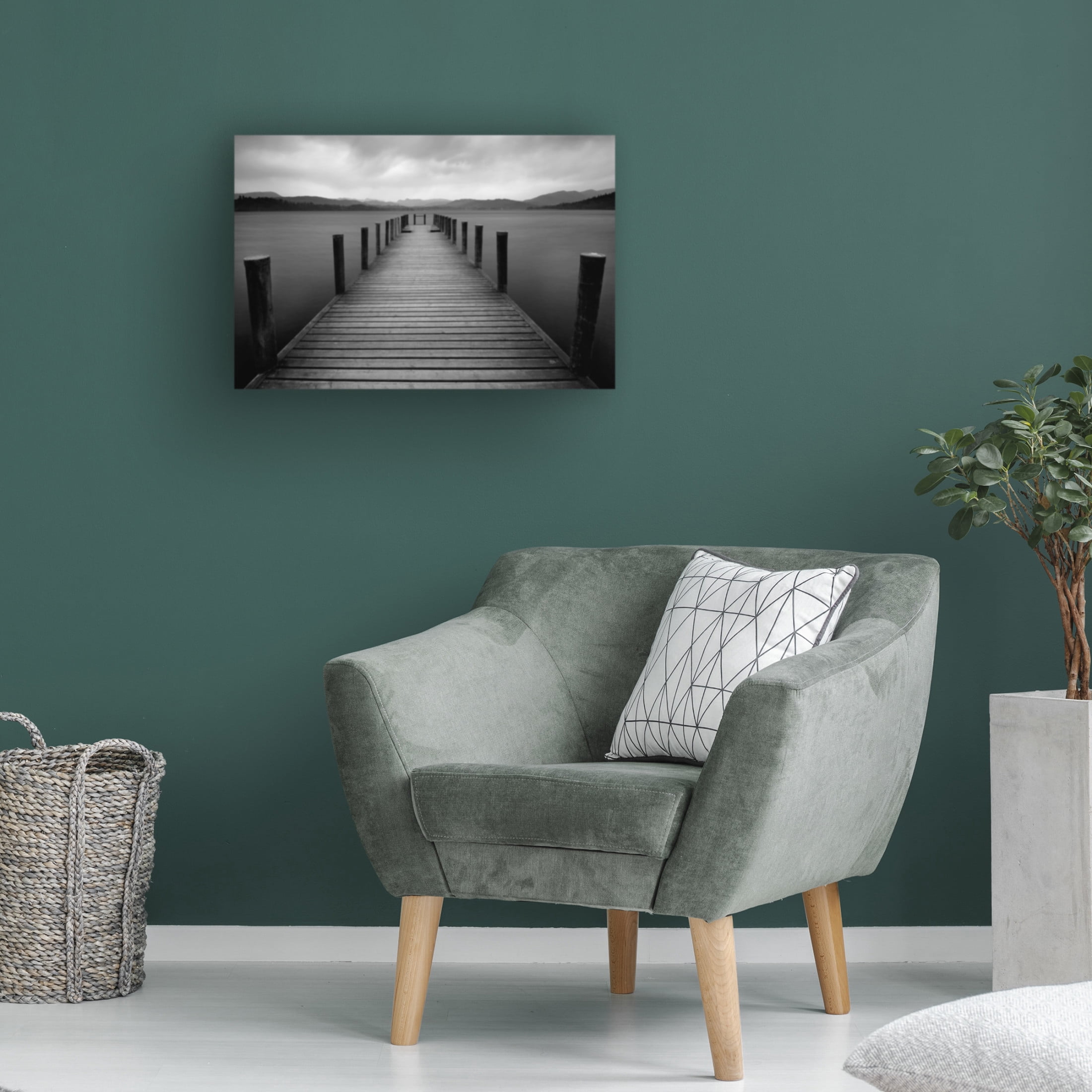Canvas Wall Art - Tom Quartermaine 'Black and White Pier Landscape' Wall Art for Living Room, Bedroom, or Office Décor by Trademark Fine Art - 19 x 12 Inches