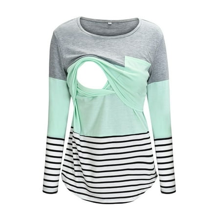 

jbyrvq Maternity Clothes Women Long Sleeve Striped Print Nursing Tops T-shirt For Breastfeeding