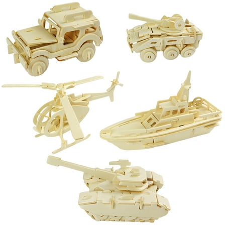 

5Pcs Wooden 3D Puzzle Jigsaw Toys Funny Manual Assembly Model Educational Toys for Kids Children (Tank Helicopter Battlefield Infantry Armored Vehicle Patrol Boat 1 Each)