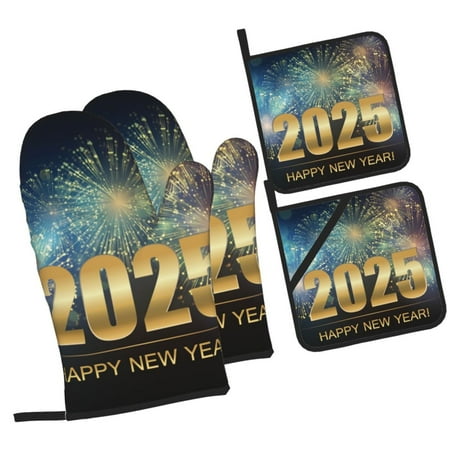 

Zeuib 2025 New Year 5 Oven Mitts and Potholders BBQ Gloves Kitchen Oven Glove High Heat Resistant 500 Degree Extra Long Oven Mitts and Potholder with Non-Slip Silicone Surface for Cooking