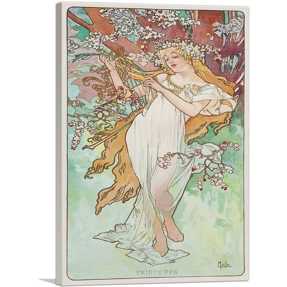 ARTCANVAS Spring 1896 Canvas Art Print by Alphonse Mucha - Size: 40" x 26" (1.50" Deep)