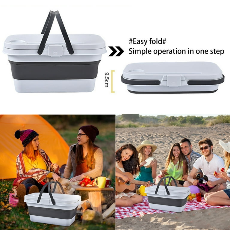 Foldable Alloet Camping Container Fruit Storage Picnic Box Lid with Basket Food (White)