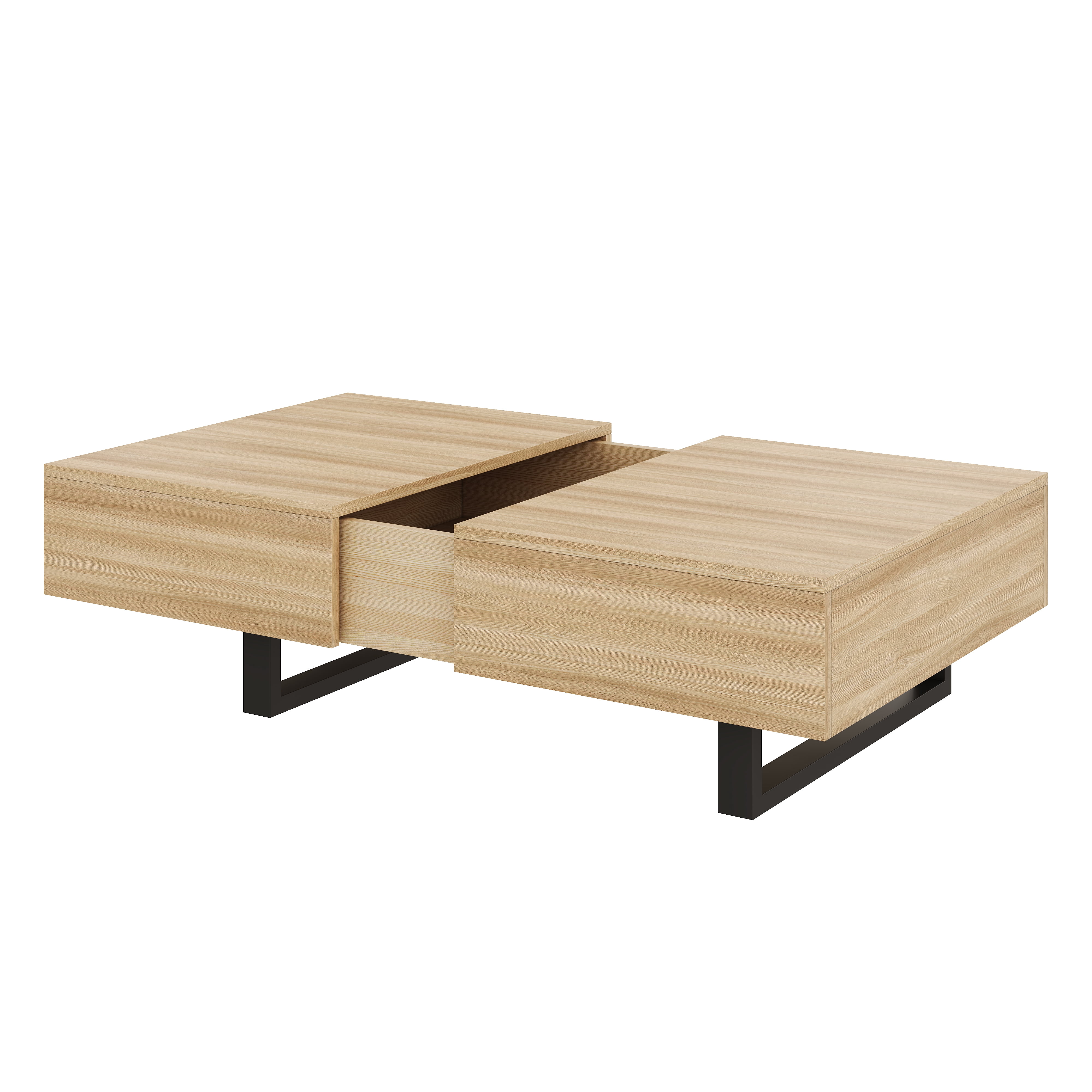 GARITIN Sliding Top Coffee Table with Hidden Storage, Expandable Wood Tabletop, Modern Mid-Century Coffee Table with Storage Compartment for Living Room, Natural