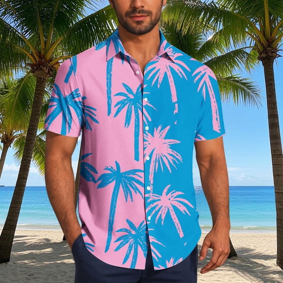Dress Shirt for Men Cute Short Sleeve Shirts Hawaiian Casual Button Up Shirt Men's Vintage Bowling Shirt Short Sleeve Button Down Summer Cuba Beach Shirts Pink A XXXXL