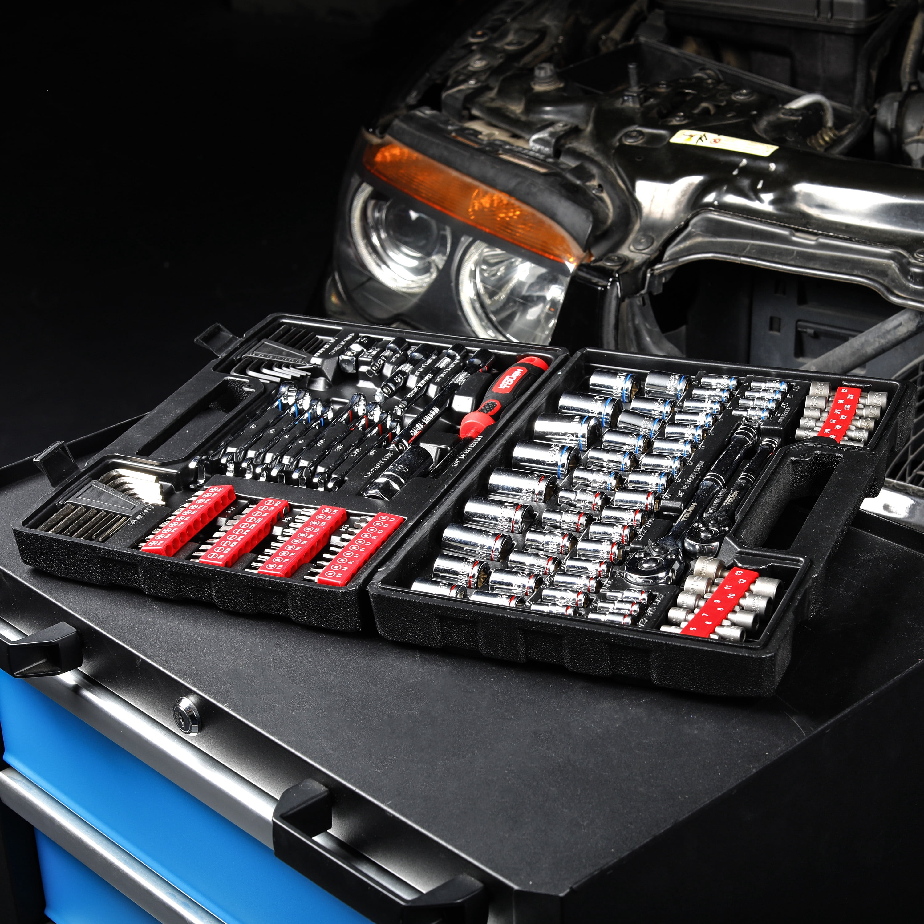 Hyper Tough 144-Piece 1/4, 3/8 and 1/2-inch Drive Mechanics Tool Set, Chrome Finish