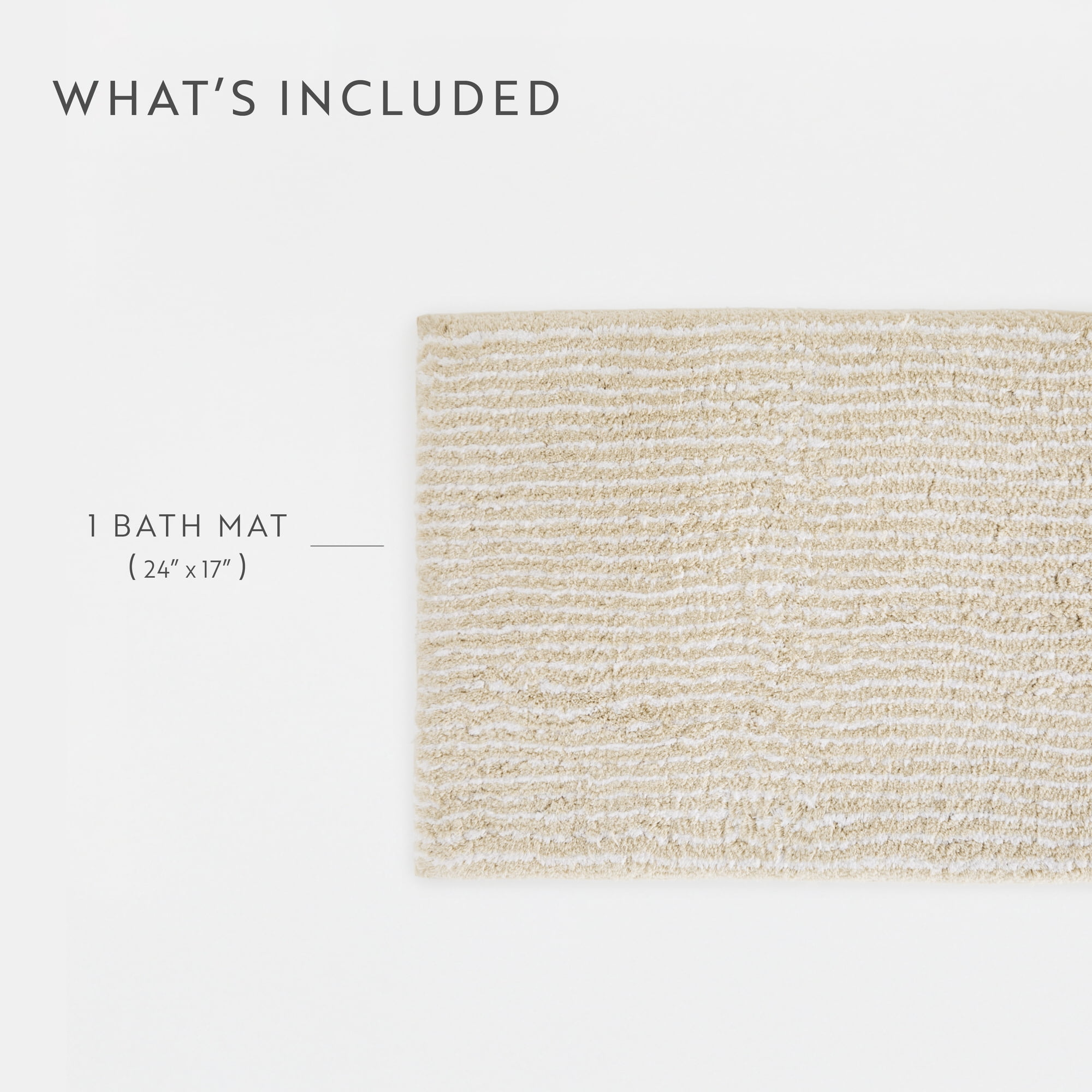 Noble Linens Pinstripe Cotton Bath Mat, 24 in x 17 in, Natural