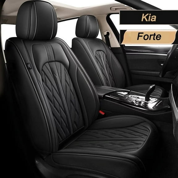 AOMSAZTO Fit Kia Forte 2010-2021 Black Car seat Cover 5-seat Faux Leather Full Set Compatible Airbag