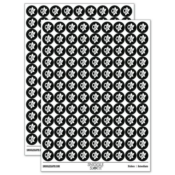 Daffodil Flower 200  Round Stickers - Black - Gloss Finish - 0.50" Size