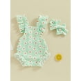 thumbnail image 3 of Yunliwuli Baby Girls Romper Bodysuit and Headband Strawberry/Flower/Cherry Print Fly Sleeve Frills Infant Jumpsuit Summer Clothes, 3 of 10