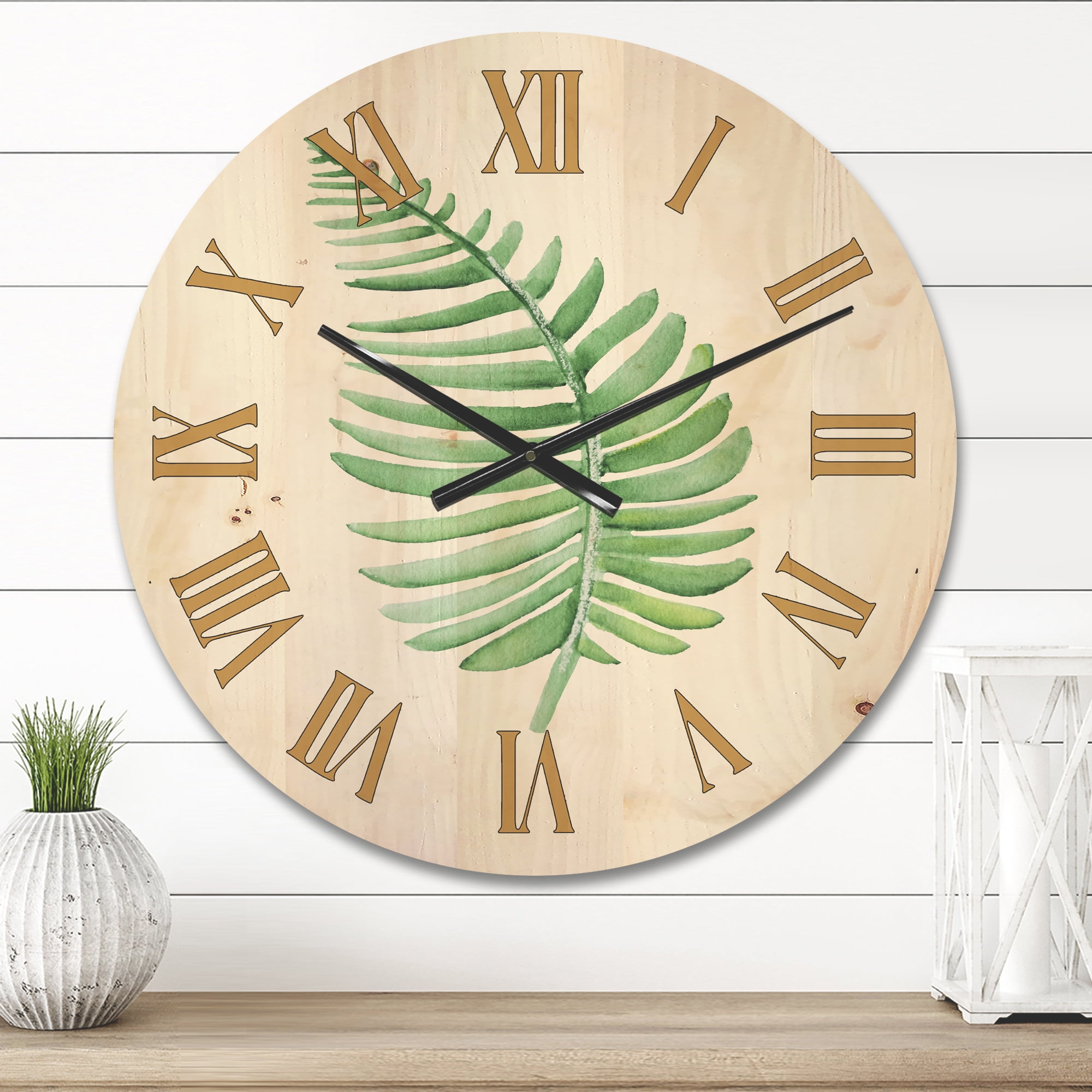 Designart 'Close Up Of Tropical Leaf Of Monstera III' Farmhouse Wood Wall Clock