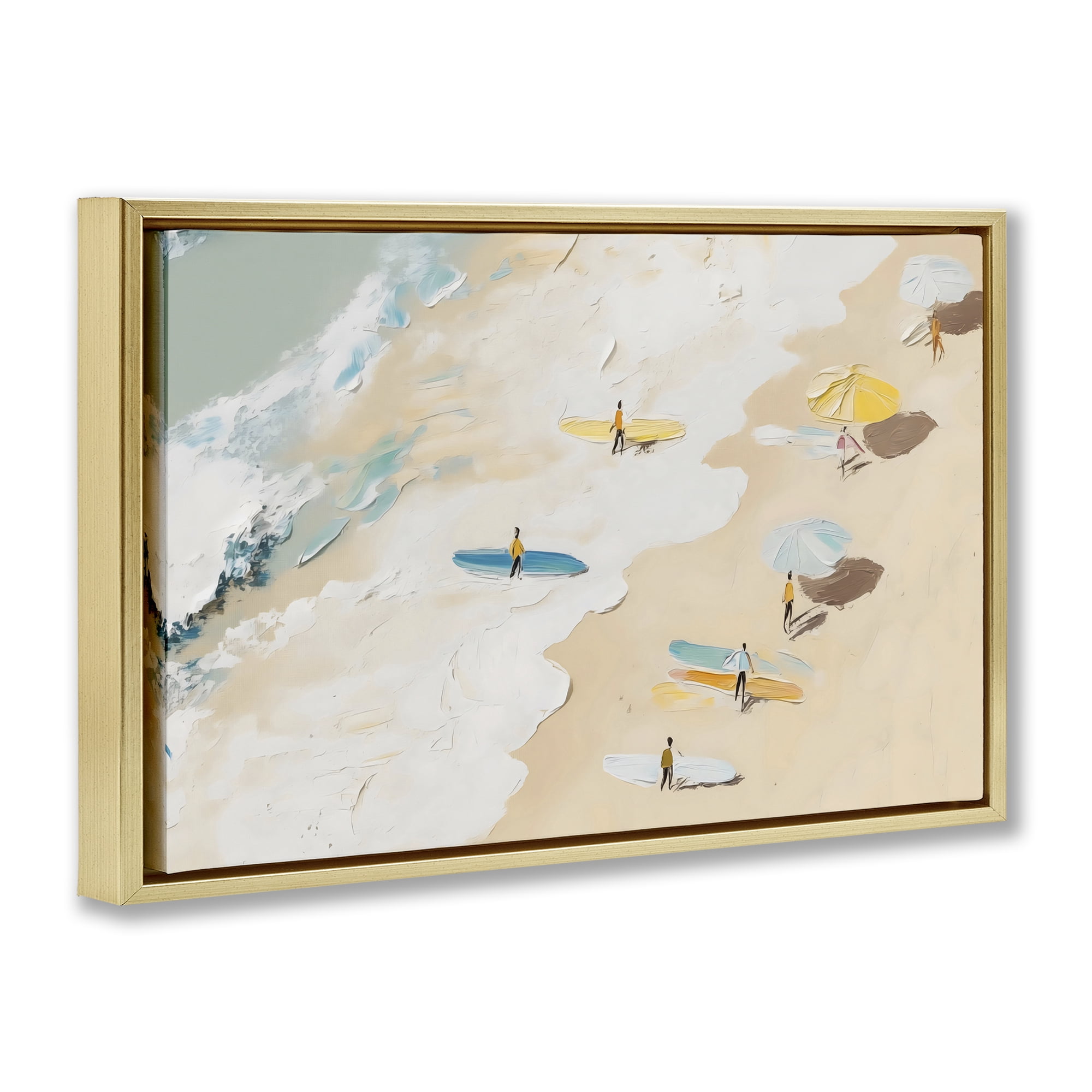 Stupell Industries Beach Surf Summer Scene Gold Framed Floater Canvas Wall Art, design by LSR Design Studio