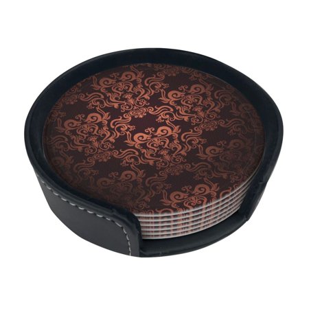 

Round Pu Leather Coaster European Classical Flower Background Heat - Resistant Beverage Cup Mat-Fancy Decor For Kitchen Office Dining Room Table - Drink Protector 6-Slice