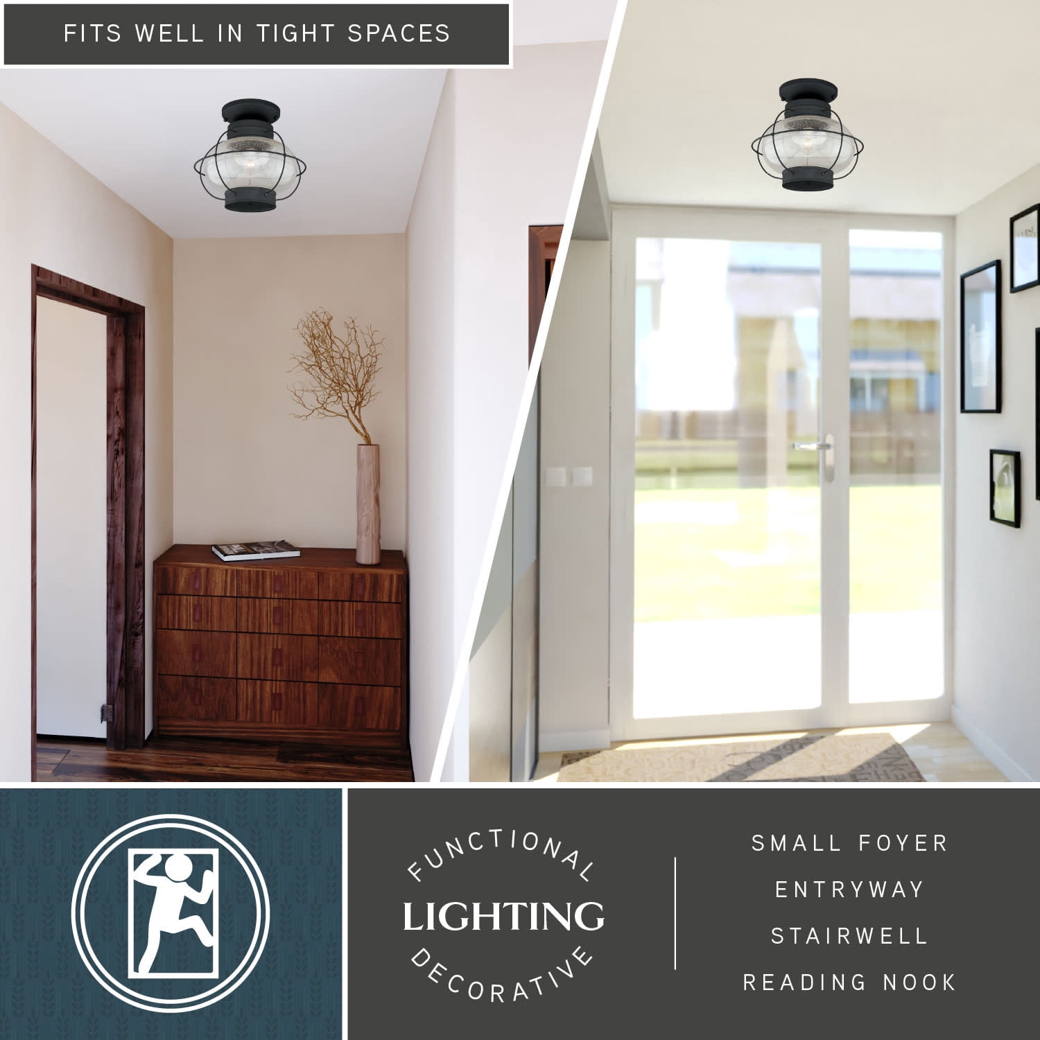 Chatham Black Coastal Globe Outdoor Flush Mount Ceiling Light Clear Glass