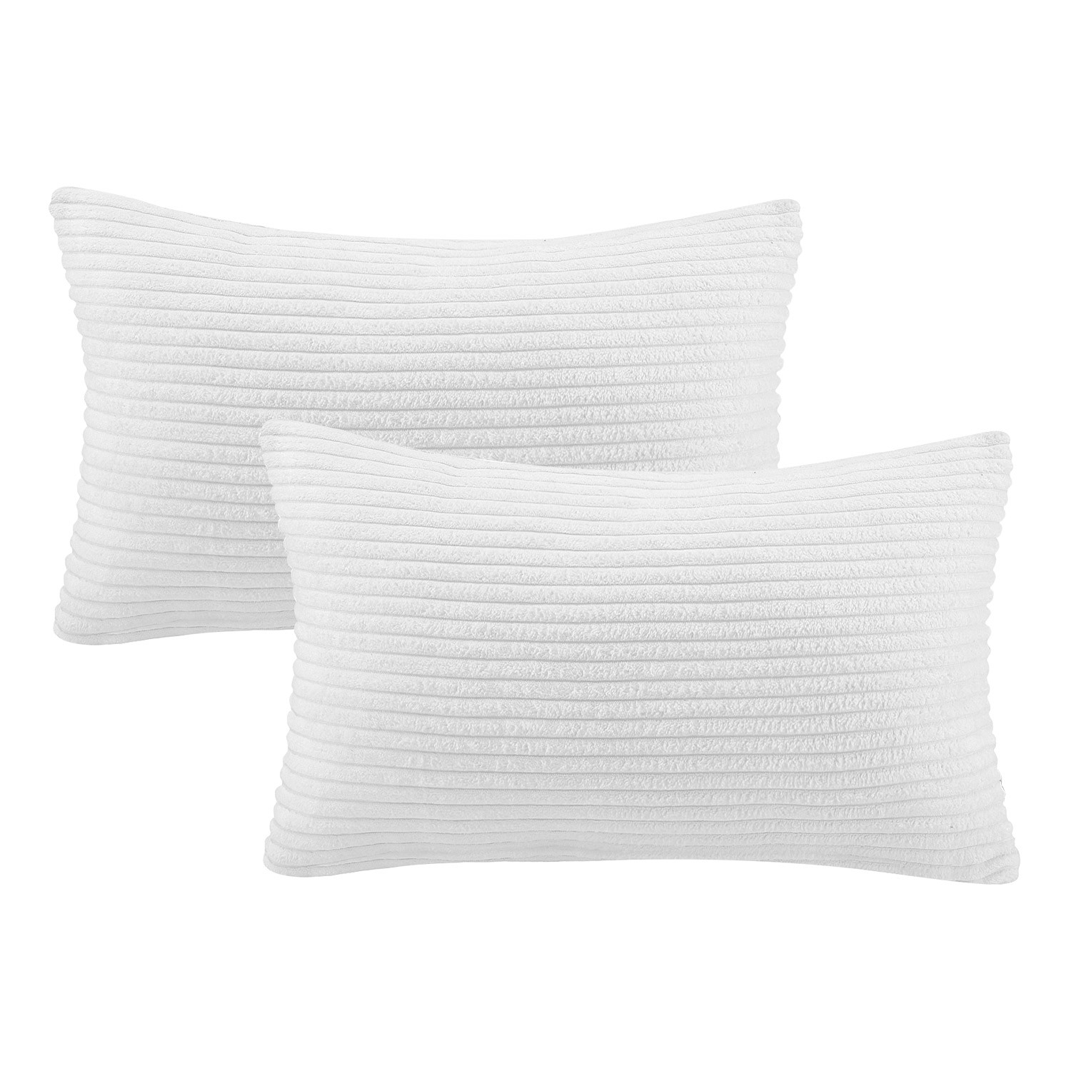 Soft Corduroy Striped Velvet Rectangle Decorative Throw Pillow Cusion For Couch, 12" x 20", True White, 2 Pack