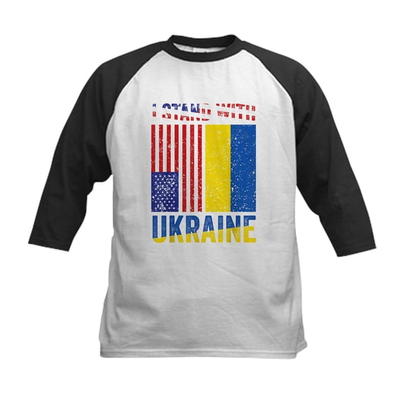 CafePress - I Stand With Ukraine Support Ukrai Baseball Jersey - Kids Cotton Baseball Jersey, 3/4 Sleeve Shirt