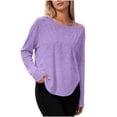 thumbnail image 3 of Loopsun Womens Long Sleeve Fall Tops Fashion Solid Off Shoulder Crew Neck Sports Casual T Shirt, 3 of 5
