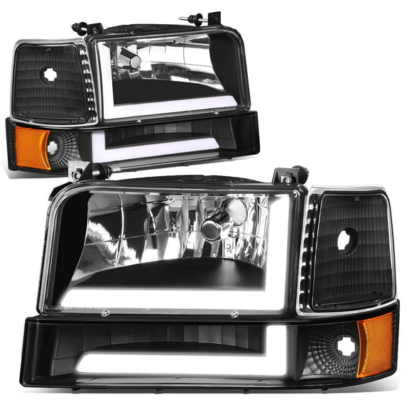 DNA Motoring For 92-96 Ford F150 F250 F350 Bronco LED DRL Headlight Bumper Corner Lamps Black/Amber