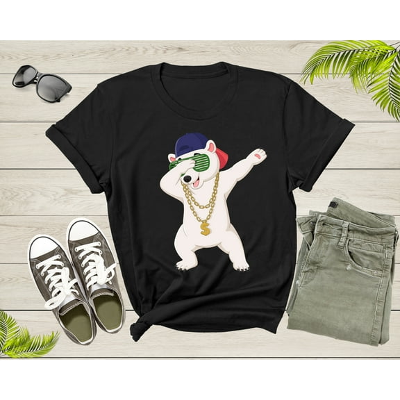 Cool Dabbing Dancing Polar Bear Wear Sunglasses Hat Necklace T-Shirt