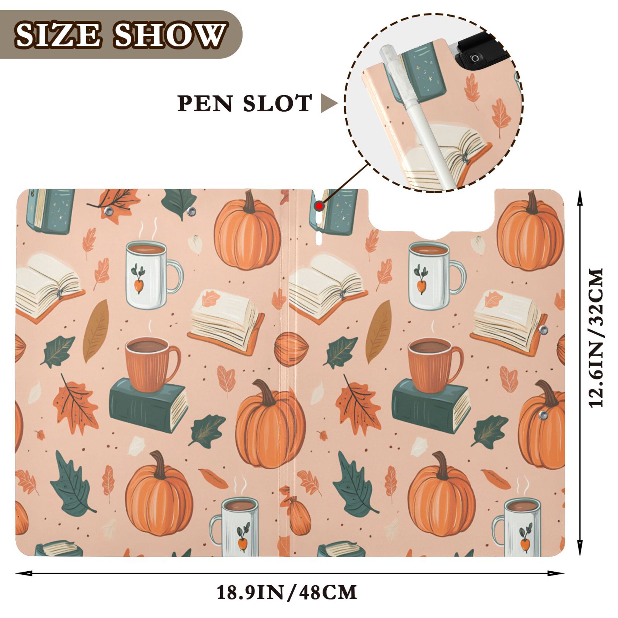 FORMRS A4 Clipboard Folder with Pen Holder Horizontal Foldable School Office Binder, Pink Fall Coffee