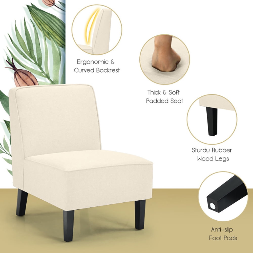 Finihen Upholstered Armless Chair, Modern Armless Accent Chair with Rubber Wood Legs, for Living Room, Bedroom, Beige