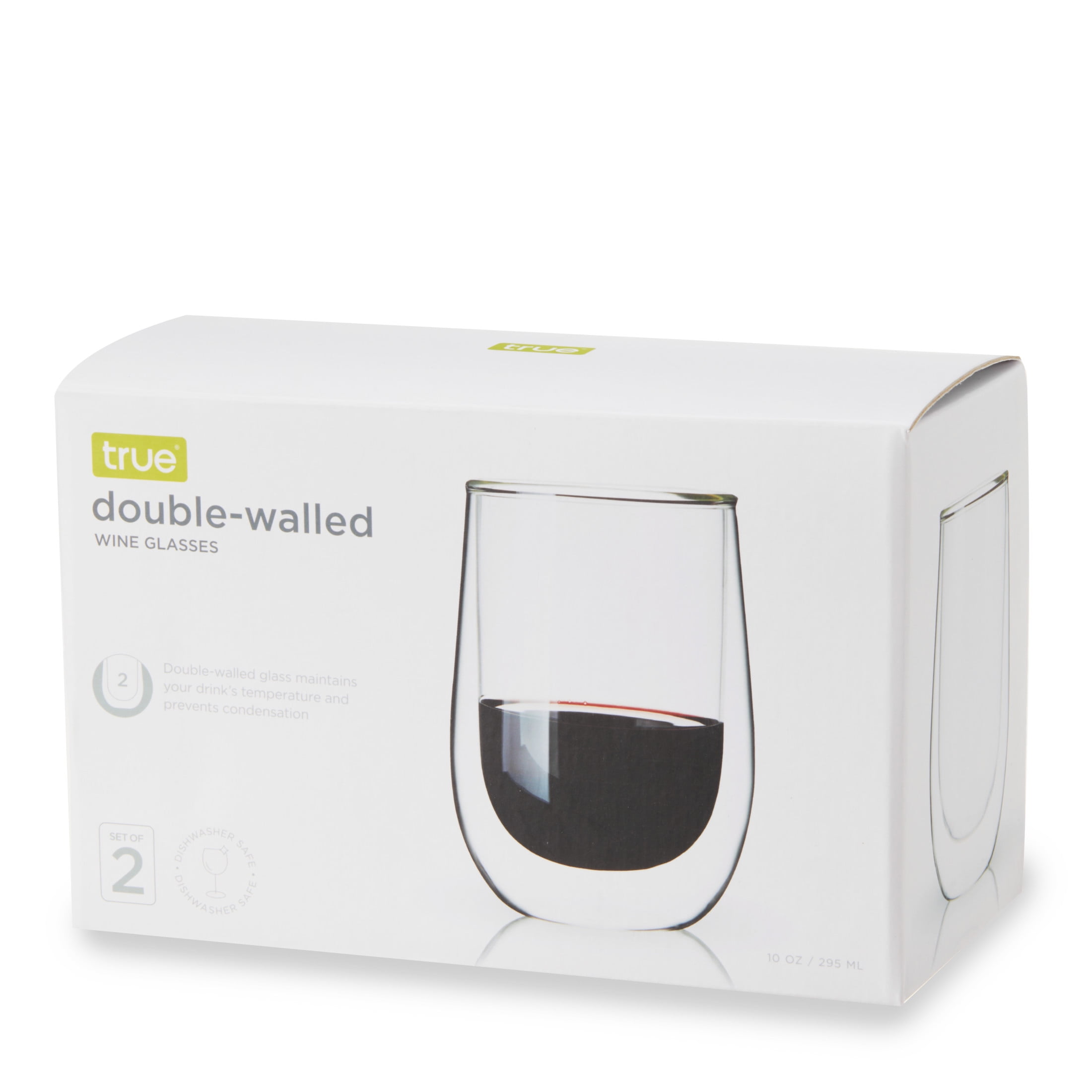 True Insulated Wine Glasses, Kitchen and Home Bar Glassware, 10oz Set of 2