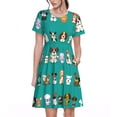 thumbnail image 1 of Bixox Robe d'Été à Manches Courtes pour Femmes Robe Ample Longueur Genou avec Poches-Chiens Dessin Animé, 1 of 7