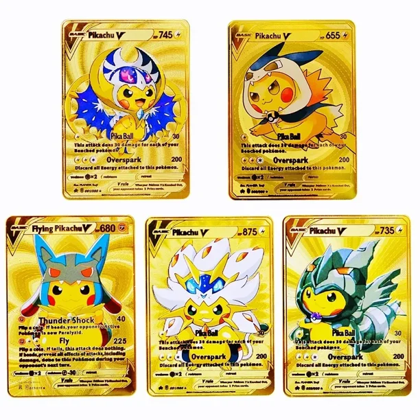 5Pcs Card Metal Pokémon Letters Charizard Vmax Rayquaza Vstar Pikachu Anime Game Gold Iron Playing Cards Kids Toys Gifts