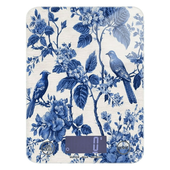 High Precision Digital Kitchen Scale Tempered Glass Food Scale Multifunction Scale Small Kitchen Appliances Blue Flowers and Birds