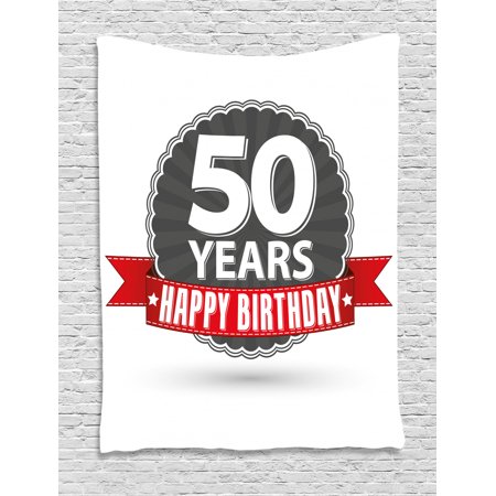 50th Birthday Decorations Tapestry Retro Label Red Ribbon
