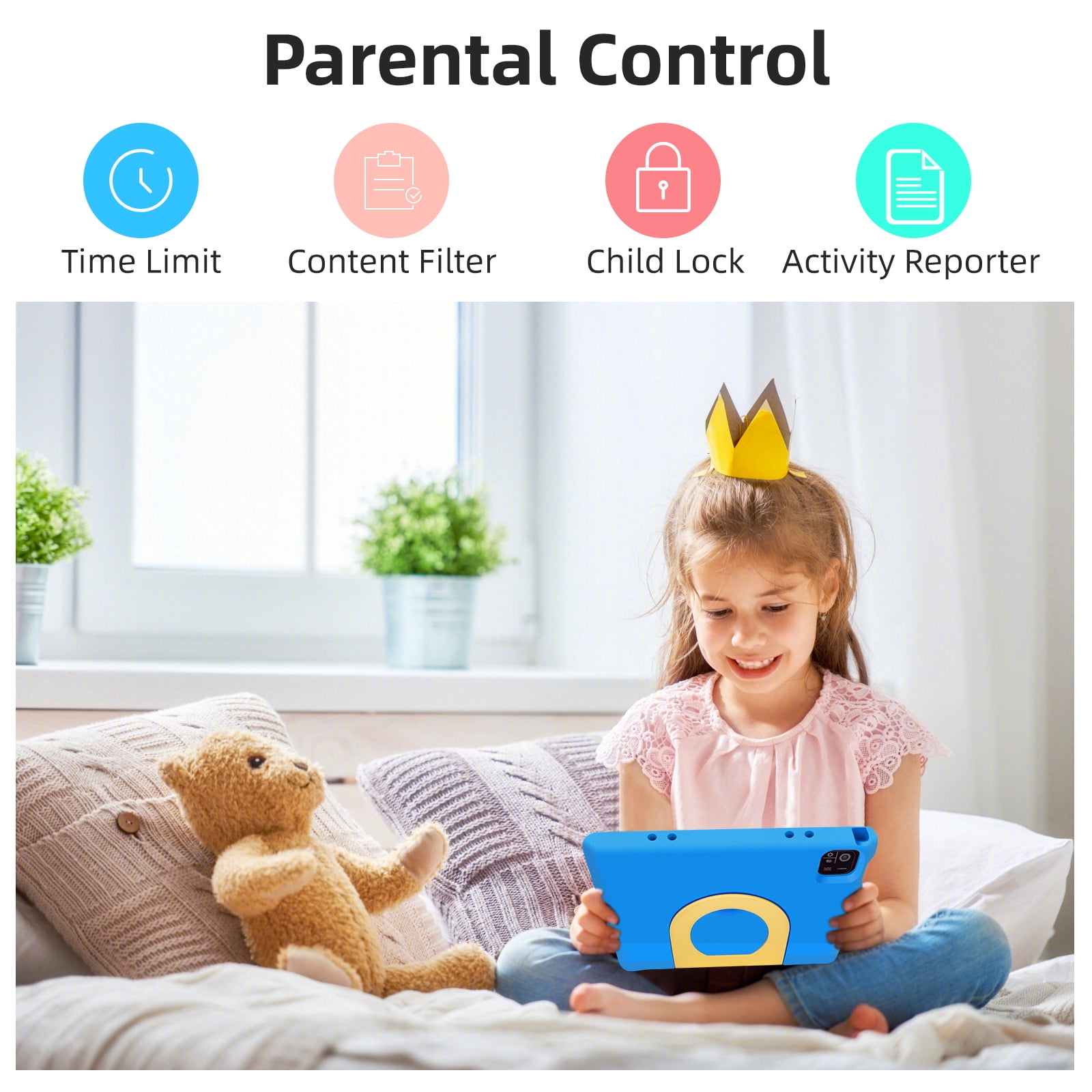 Kids Tablet, 10.1 inch IPS HD Touchscreen Android 14 64 GB Storage, 8GB RAM, Octa Core Tablet for Kid with Kid-Proof Case, Parental Controls, 12-hr Battery, WiFi, GPS – Blue