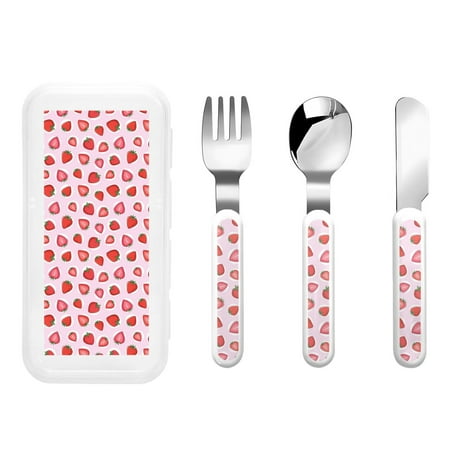 

Kdxio Hand Drawn Strawberry Toddler Utensils Set - Kids Silverware Set Set Kids Utensils Set with Case for Preschooler Children