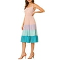 thumbnail image 4 of INSPIRE CHIC Vestido Midi de Verano para Mujer con Tirantes Ajustables y Escote en V, Vestido Boho de Fiesta y Playa, Maxi Vestido Rosa M, 4 of 6