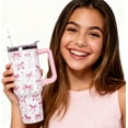 thumbnail image 5 of 30 Oz Pink Bow Tumbler With Handle, Blue Bow Decor Coffee Travel Mug Cup Water Bottle, Gifts for Women Girls, 5 of 6