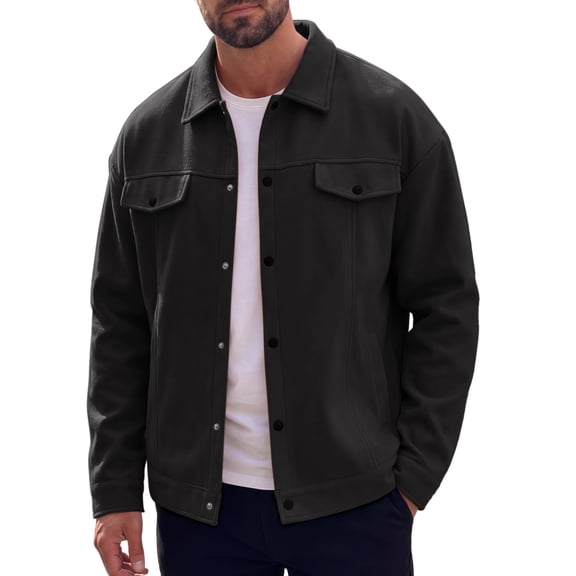 Men's Casual Lapel Button Long Sleeves Trucker Jacket for Everyday Wear M Black