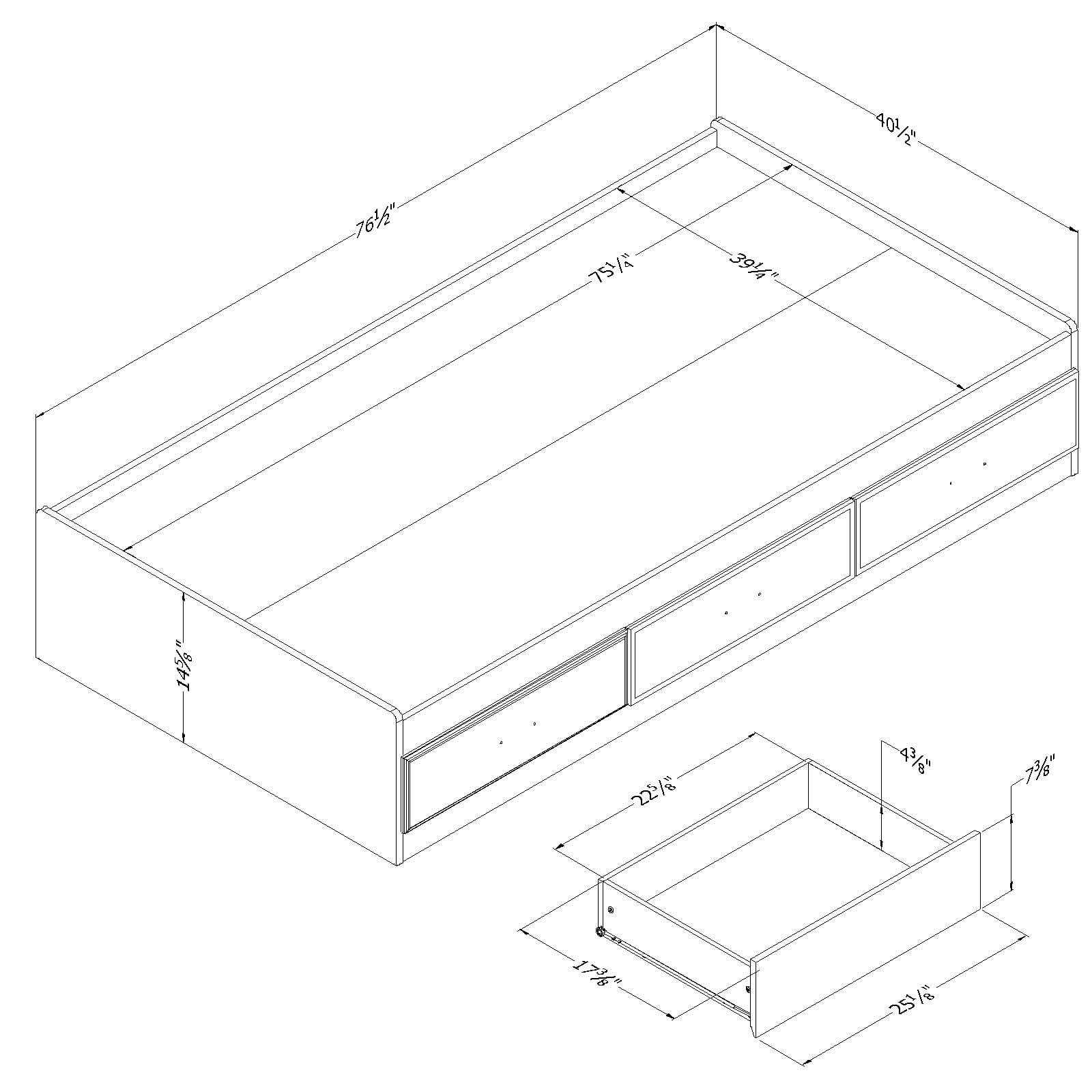 South Shore Fynn Twin Mates Bed with 3 Drawers, in Winter Oak