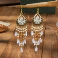 thumbnail image 3 of Boho Long Teardrop Beaded Tassel Dangle Earrings for Women Gold-Toned Bohemian Crystal Beads Fringe Dangling Drop Statement Earrings Enamel Flower Link Piercing Fish Hook Native Tribal Ethnic Jewelry, 3 of 12