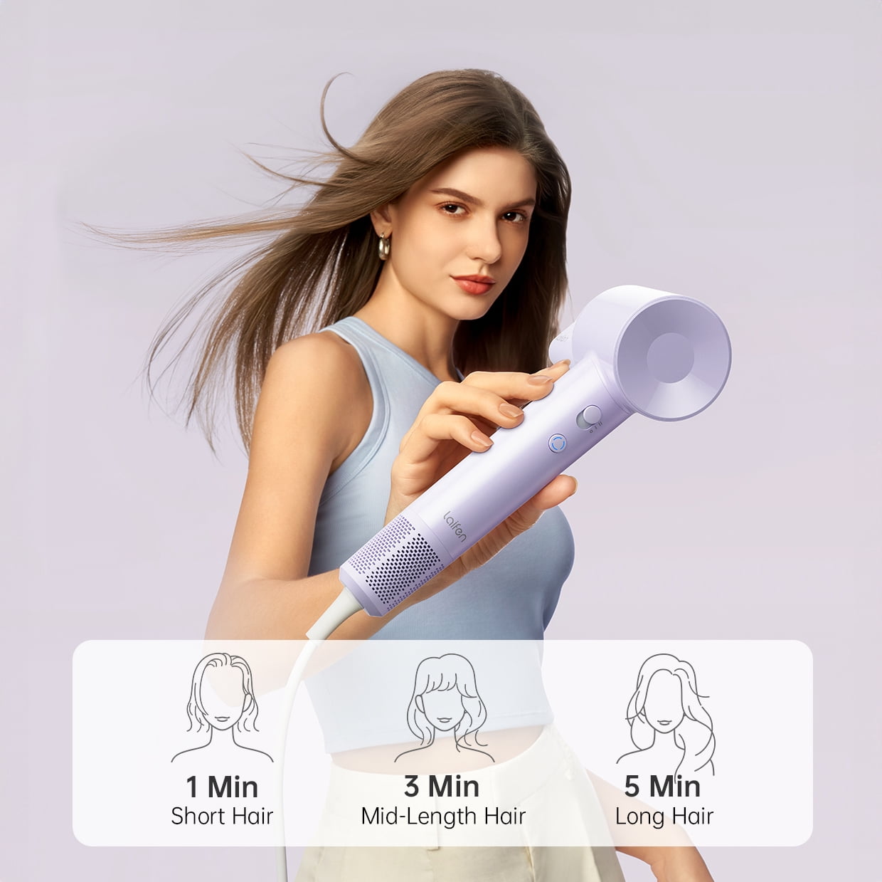 Laifen SE Lite Hair Dryer, 100,000 RPM Ionic Blow Dryer, Smooth Nozzle - Purple