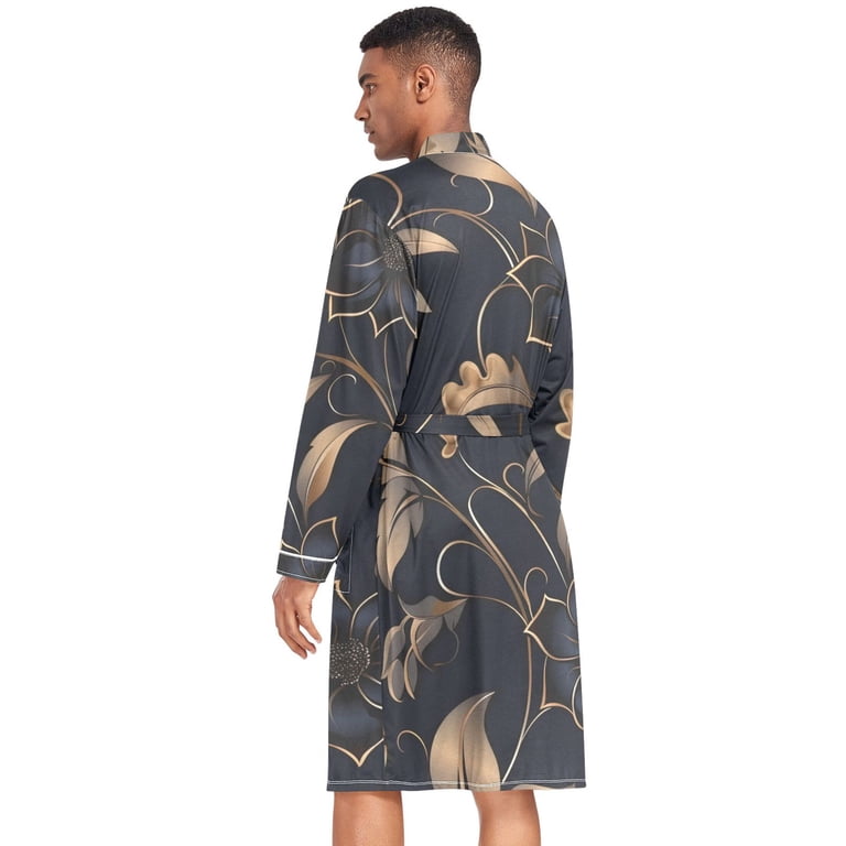 gold dressing gown mens Rococo Lined Silk Dressing Gown, XS