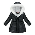 thumbnail image 2 of Feancey Kids Winter Fleece Coats Toddler Warm Sherpa Lined Parka Jackets Girls Boys Long Down Coat Faux Fur Trim Hooded Puffer Jacket Outwear with Pockets Black 11 Years, 2 of 4
