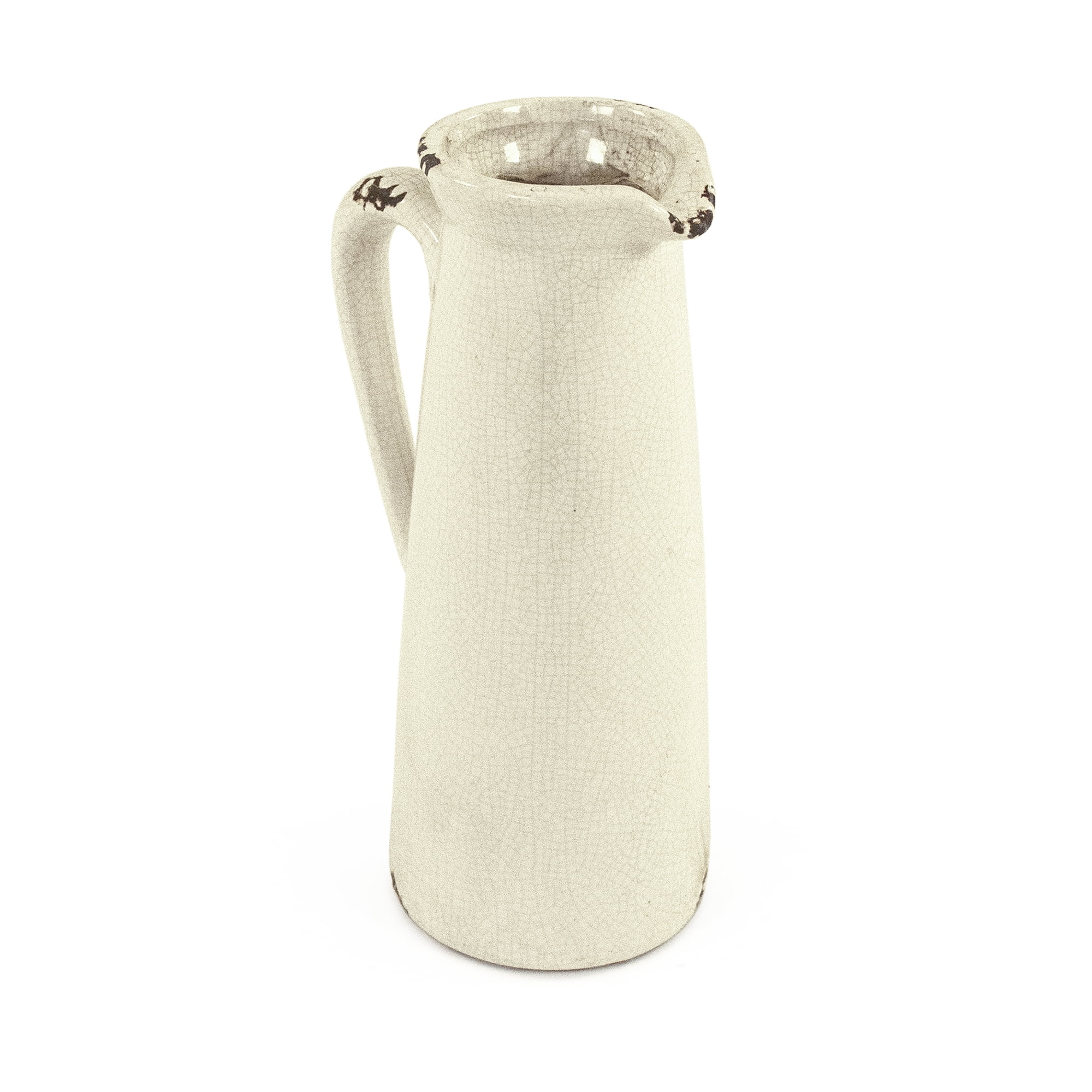 Distressed Crackle White Narrow Pitcher - Small