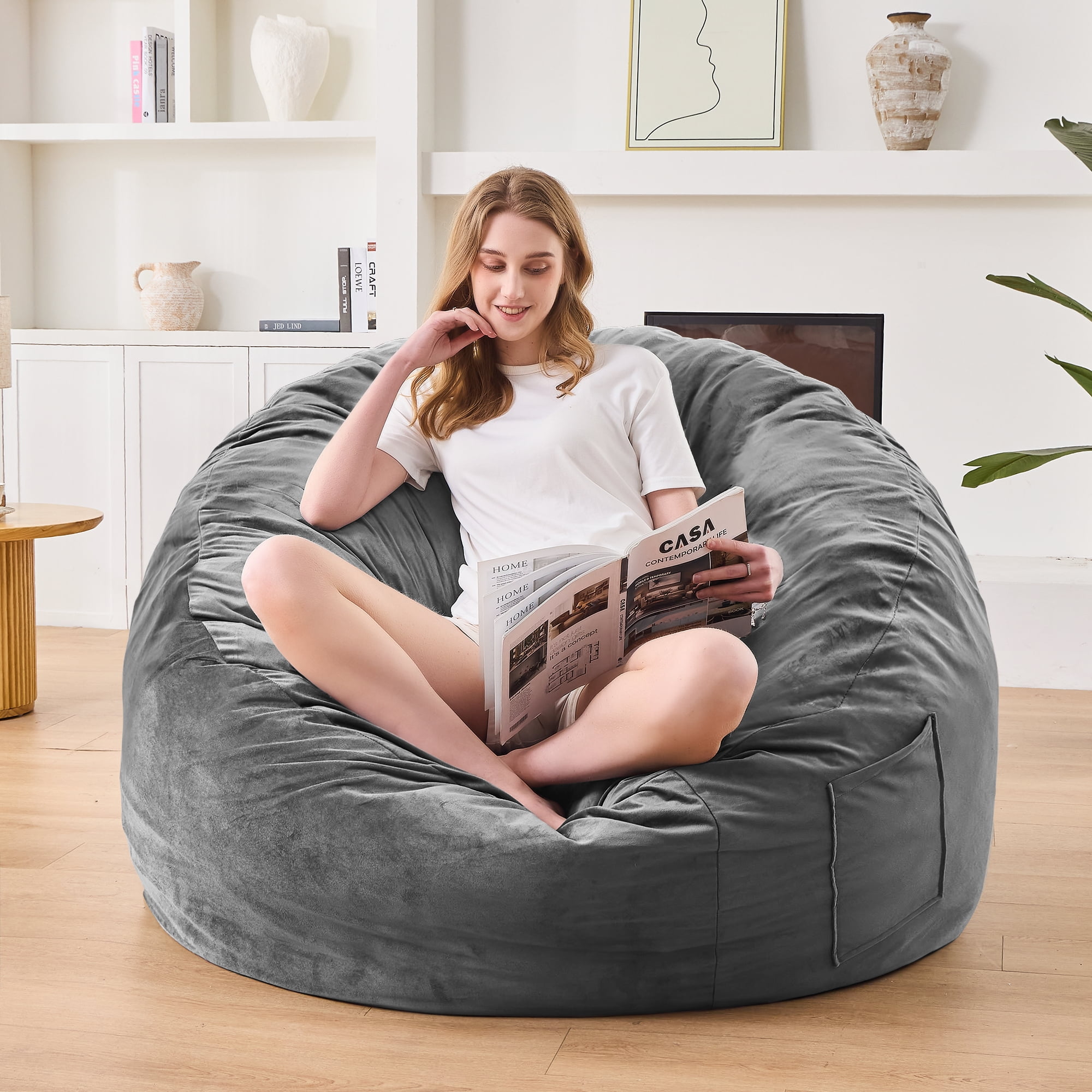 XIECUVA Bean Bag Chair Stuffed Memory Foam for Adults ，Medium Size Beanbag Sofa，3 ft