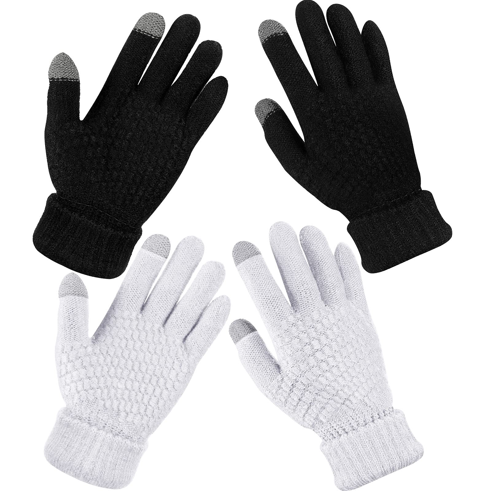 Een zin Gastvrijheid Speciaal 2 Pairs Women's Winter Touchscreen Gloves Warm Fleece Lined Knit Gloves  Elastic Cuff Winter Texting Gloves - Walmart.com