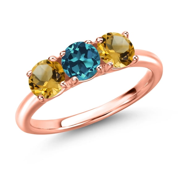 Gem Stone King 18K Rose Gold Plated Silver London Blue Topaz and Yellow Citrine Engagement Ring for Women | 1.60 Cttw | Round 5MM | Gemstone November Birthstone | Size 7