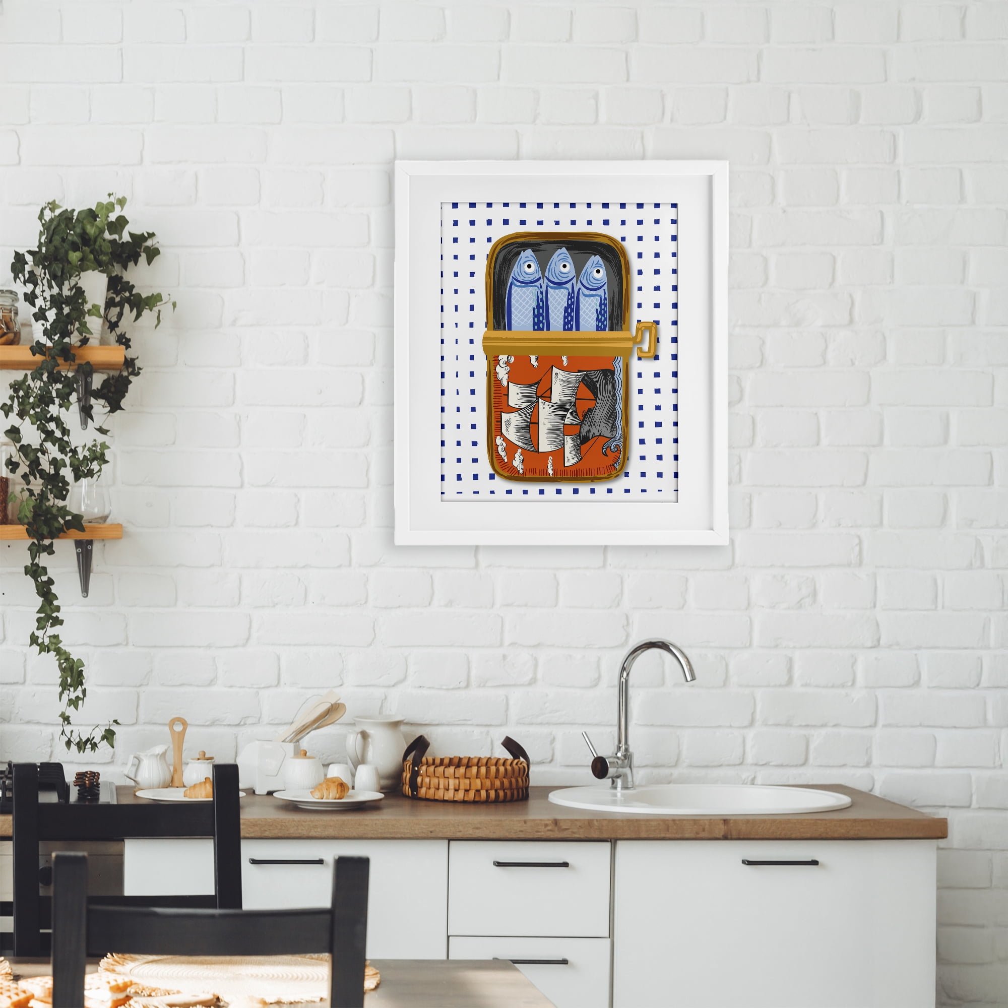 Stupell Industries Retro Nautical Sardines Tin White Framed Print Under Glass, design by Arrolynn Weiderhold