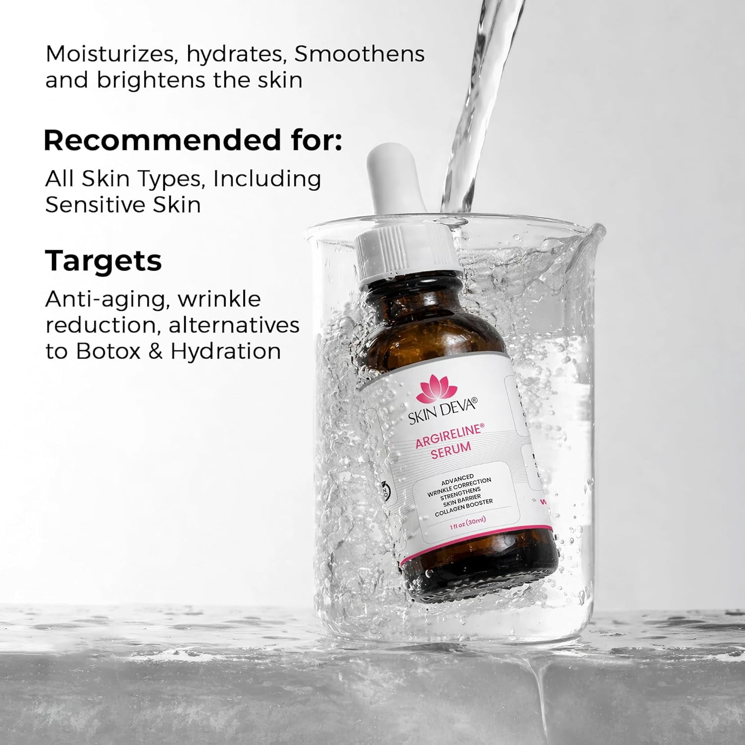 Skin Deva Argireline Peptide Serum with Hyaluronic Acid for Hydration & Smoother-Looking Skin, Lightweight Facial Serum, 1 fl oz