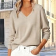 thumbnail image 2 of TKKCS Womens Long Sleeve Knit Sweaters- Soft Lightweight Loose Fit V Neck Pullover Casual Tops Khaki Size XL, 2 of 5